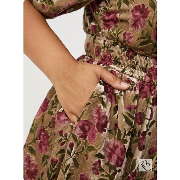 Torrid Velvet Burnout Floral Midi Women Dress 1X Coquette Fairy Whimsy Indie - Picture 5 of 16